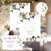 Wedding White Watercolor Roses with Cranberry