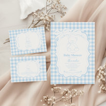 Cute Gingham French Teddy Bear Baby Shower