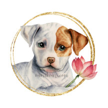 Puppy Holding Lotus Flower with Faux Gold Ring