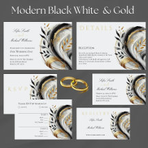 Modern Black White and Gold Wedding Botanical