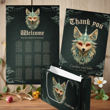 Mystical fox with piercing red eyes.