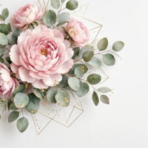 Elegant Pink Peony & Gold Geometric Floral Set