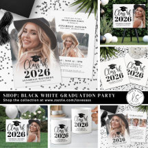 Cute Graduation Party Simple Black White