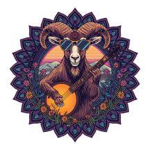 Retro Psychedelic Acoustic Guitar & Red Daisies 