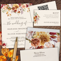 Fall Foliage Autumn Colors on Ivory Wedding