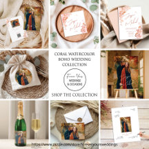 Coral Watercolor Boho Wedding Collection