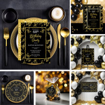 Butterflies - Black   Gold Glitter 60th Birthday