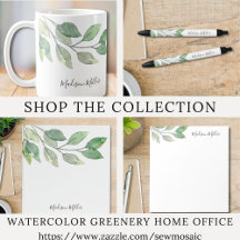 Watercolor Greenery Home Office Collection