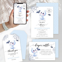 Cute Blue Little Boo Baby Boy Shower