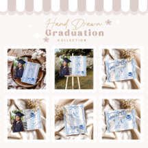 Retro Hand Drawn Blue Graduation