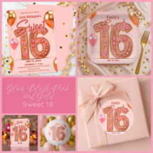 Glam Blush Pink and Gold Sweet 16