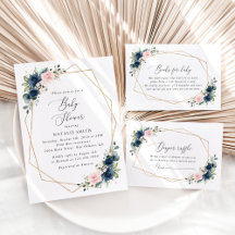 Navy and Pink Flowers Baby Shower Collection