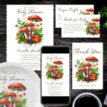 Wild forest mushrooms baby shower