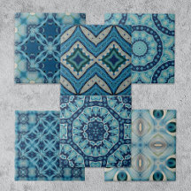 Soft Blue and Indigo Geometric Ceramic Tiles