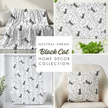 Neutral Urban Black Cat Pattern Home Decor