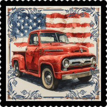 Rolling Glory: Vintage Truck & American Flag 🚗
