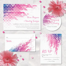 Pink geometric triangles modern wedding invitation