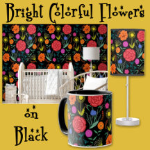 Home Decor -- Bright Colorful Flowers on Black