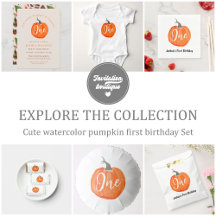 Cute watercolor pumpkin first birthday Set