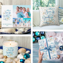 Coastal Christmas SEAS & GREETINGS Fancy Lettering