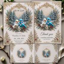 Winter landscape with cute bird wedding couple