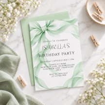 Elegant Pastel Bow & Ribbon Birthday Invitations