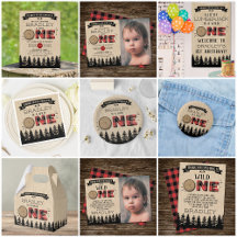 Rustic Forest Plaid Lumberjack Boys 1st Birthday