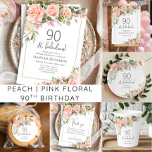 Peach   Pink Rose Floral 90th Birthday