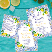 Italian blue tiles watercolor lemons