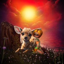 Little fairy and the cute fawn.