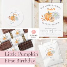 Little Pumpkin 1st Birthday Elegant Simple Floral 