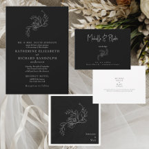 Black Vintage Floral Outline Wedding Suite