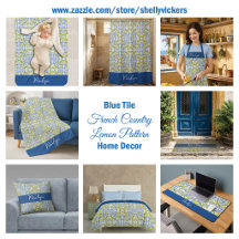 Blue French Country Lemon Mediterranean Monogram