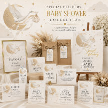 Elegant Gold Stork Special Delivery Baby Shower