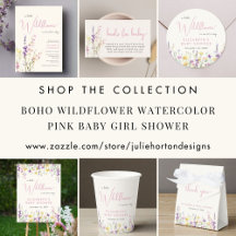 Boho Wildflower Watercolor Pink Baby Shower