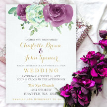 Watercolor Succulent Plum Roses Wedding Set