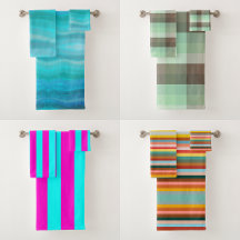Bath Towel Sets With Lines Plaid And Stripes 