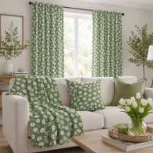 Boho Daisy Floral Pattern Green Home Decor