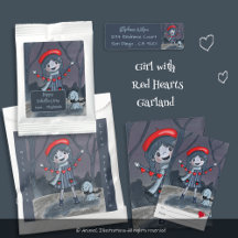 Girl with Red Hearts Garland