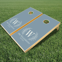 Dusty Blue Laurel Leaf Modern Monogram