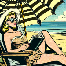 Yellow and Black Retro Lady at Beach