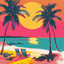 Summer Beach Vibe Retro Surfer Palm Trees Sunset
