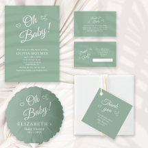 "Oh Baby" Sage Green Modern Baby Shower Collection