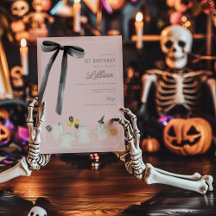 Pink Halloween Ghost and Black Bow Birthday