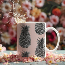 Tropical Grey & Pink Pineapple Seamless Pattern 