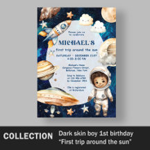 Dark Skin Boy Space First Trip Around the Sun