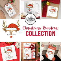 Cute Christmas Holiday Reindeer Face with hat