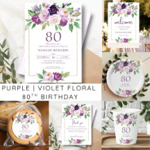 Purple | Violet Floral 80th Birthday