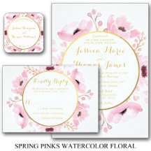 Spring Pinks Watercolor Floral Wedding - Gold