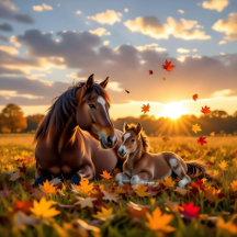 A Mama Horse and her Foal in Autumn  